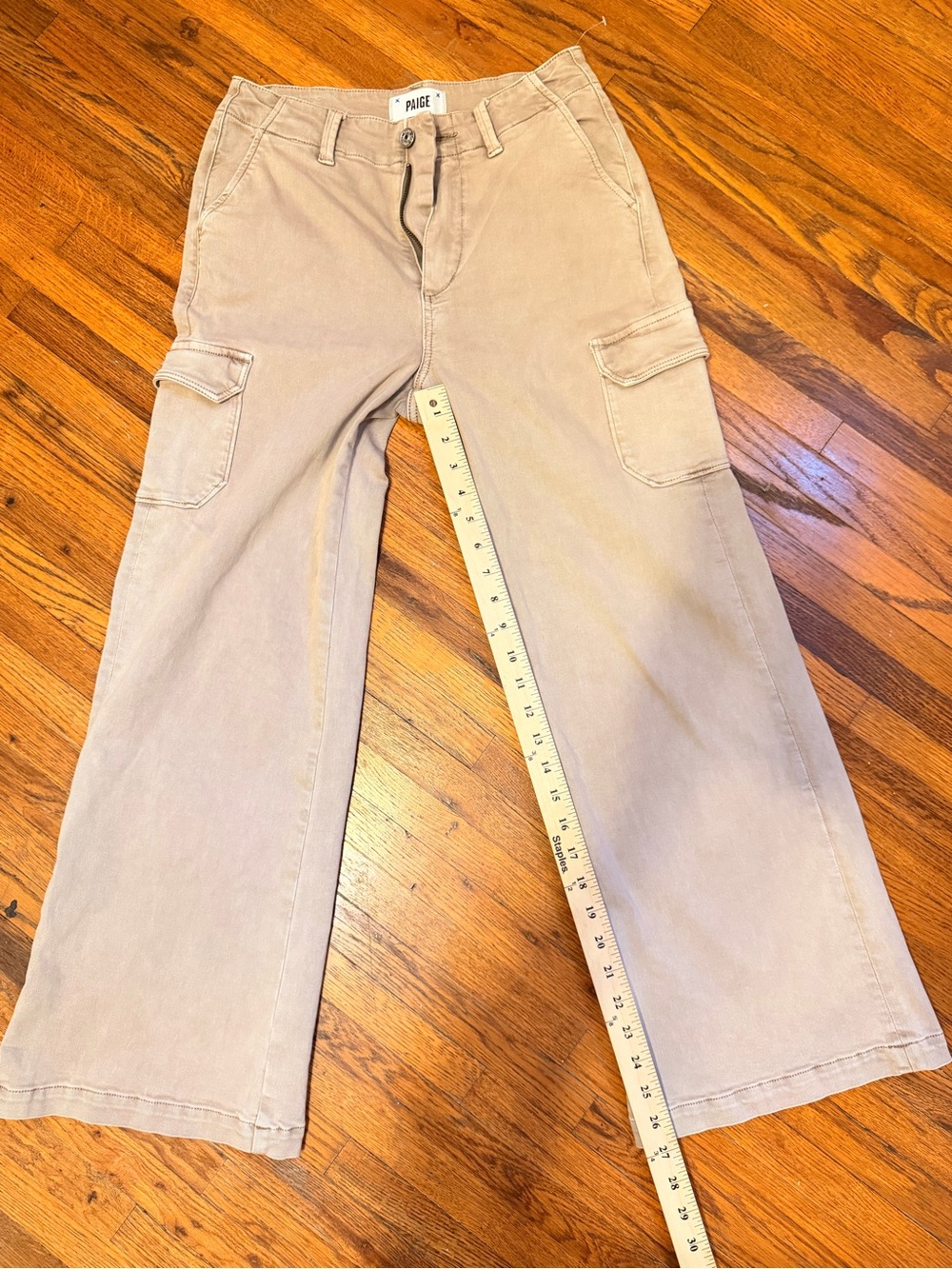 PAIGE Cargo Pants Size 27 Beige Khaki Wide Leg Utility Pants